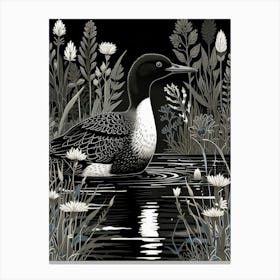 Bird Linocut Common Loon2 Canvas Print