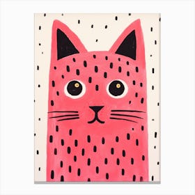 Pink Polka Dot Cat 3 Canvas Print