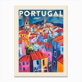 Lisbon Portugal 6 Fauvist Painting  Travel Poster Canvas Print
