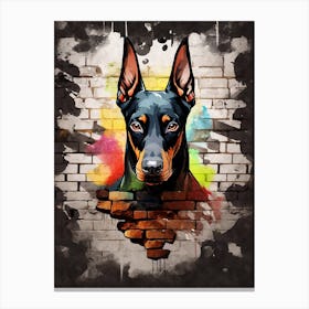 Aesthetic Doberman Pinscher Dog Puppy Brick Wall Graffiti Artwork Canvas Print