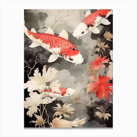 Red Koi Fish Watercolour With Botanicals Canvas Print