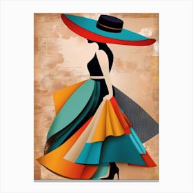 Fashion Girl With Vintage Hat Canvas Print