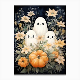 Cute Bedsheet Ghost, Botanical Halloween Watercolour 137 Canvas Print