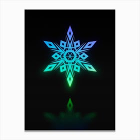 Neon Blue and Green Abstract Geometric Glyph on Black n.0444 Canvas Print