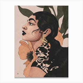The Girl With Orange Flower Canvas Print
