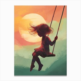 Little Girl On Swing Canvas Print