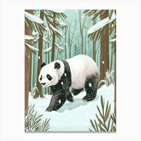 Giant Panda Walking Through A Snow Covered Forest Storybook Illustration 3 Canvas Print