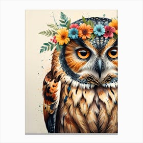 Owl With Flowers Canvas Print