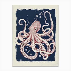 Navy & White Octopus Making Bubbles Canvas Print