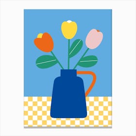 Blue Vase With Tulips Canvas Print