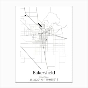 Bakersfield,United States Minimalist Map 1 Canvas Print