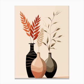 Three Vases With Leaves Canvas Print