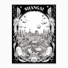 Sanghai, China, Tarot Card Travel  Line Art 1 Canvas Print