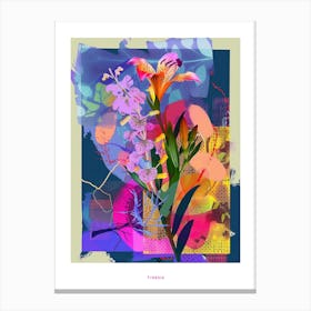 Freesia 4 Neon Flower Collage Poster Canvas Print