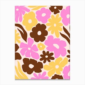 Yellow Pink And Brown Flowers Canvas Print