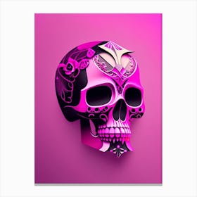 Skull With Abstract Elements 2 Pink Mexican Canvas Print