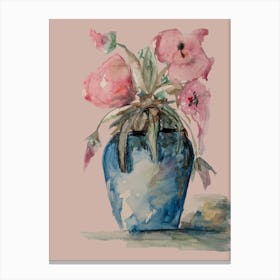 Pink Flowers in a vase illustration watercolour Lienzo