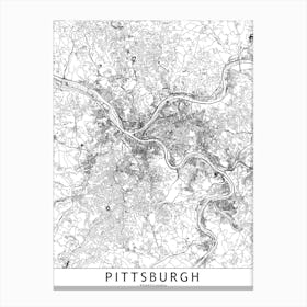 Pittsburgh White Map Canvas Print
