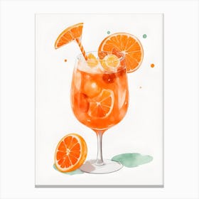 Aperol With Ice And Orange Watercolor Vertical Composition 37 Canvas Print