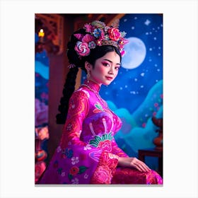 Chinese Concubine At Full Moon Canvas Print