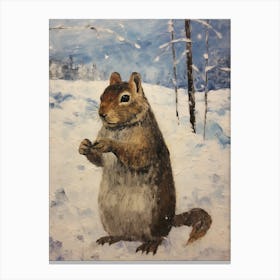 Vintage Winter Animal Painting Chipmunk 2 Canvas Print
