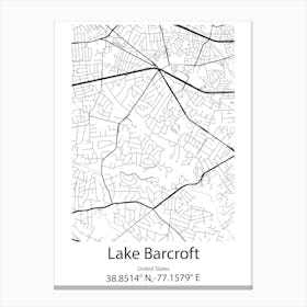 Lake Barcroft,United States Minimalist Map Stampe su tela