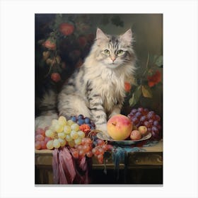 Rococo Painting Of A Cat With Fruit 3 Canvas Print