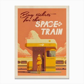 Buy ticket for the Space Train — Vintage retro space poster, retrofuturism poster, retro space, propaganda poster Canvas Print