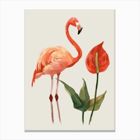 Jamess Flamingo And Anthurium Minimalist Illustration 4 Canvas Print