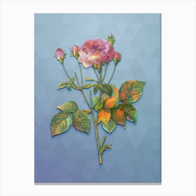 Vintage Pink French Roses Botanical Art on Summer Song Blue n.0535 Canvas Print