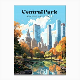 Central Park New York Autumn Travel Illustration Canvas Print