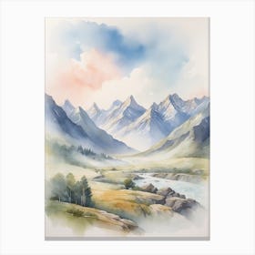 Watercolor Landscape With Mountains Canvas Print