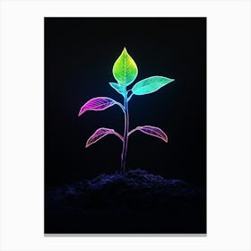 Neon Leaf Isolated On Black Background Canvas Print