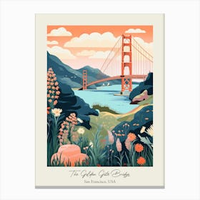 The Golden Gate Bridge   San Francisco, Usa   Cute Botanical Illustration Travel 1 Poster Canvas Print