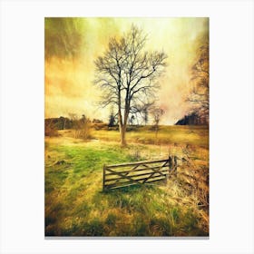 Tree And Wooden Gate Canvas Print