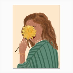 Girl Smelling A Flower Canvas Print