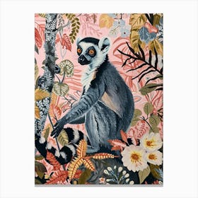 Floral Animal Painting Lemur 2 Canvas Print