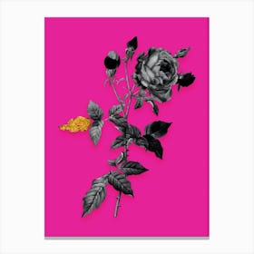 Vintage Provence Rose Black and White Gold Leaf Floral Art on Hot Pink n.1022 Canvas Print