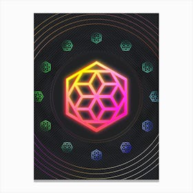 Neon Geometric Glyph in Pink and Yellow Circle Array on Black n.0083 Canvas Print
