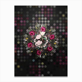 Vintage Pink Oenothera Floral Wreath on Dot Bokeh Pattern n.0303 Canvas Print