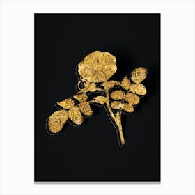 Vintage Japanese Rose Botanical in Gold on Black Canvas Print