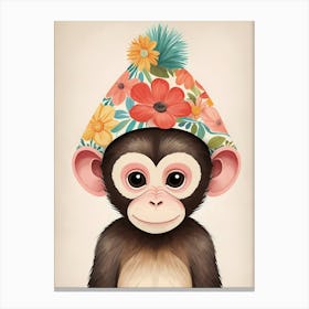 Floral Baby Monkey Nursery Illustration (3) 1 Canvas Print