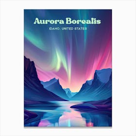 Aurora Borealis Idaho Northern Lights Travel Art Illustration Canvas Print