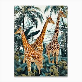 Giraffes In The Leaves Watercolour Illustration Canvas Print