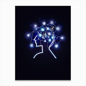 Abstract Concept Art Of A Silhouetted Head Outlined Against A Backdrop Of Light Bulbs And Gears Sym (3) Canvas Print