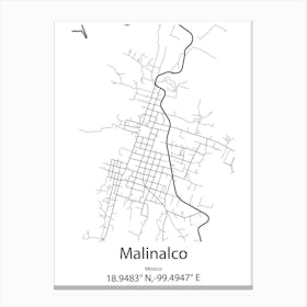 Malinalco,Mexico Minimalist Map Canvas Print