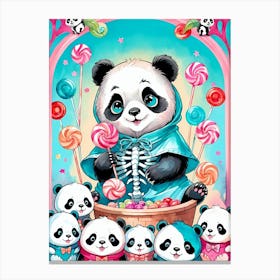 Cute Skeleton Panda Halloween Painting (14) Canvas Print