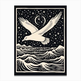 B&W Bird Linocut Seagull 1 Canvas Print