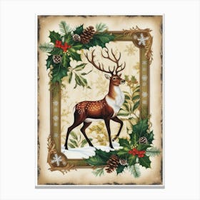 Deer In Holly 1 Canvas Print