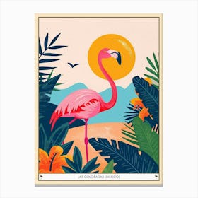 Greater Flamingo Las Coloradas Mexico Tropical Illustration 2 Poster Canvas Print